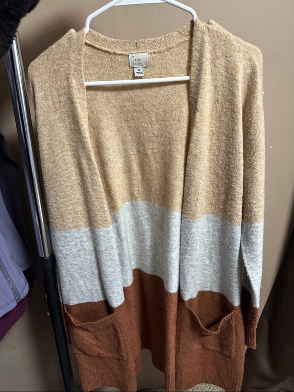 a new day Colorblock Open-Front Cardigan in Beige, Gray & Brown